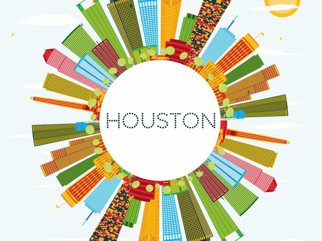 Houston Skyline with Color Buildings, Blue Sky and Copy Space. Vector Illustration. Business Travel and Tourism Concept with Modern Buildings.
